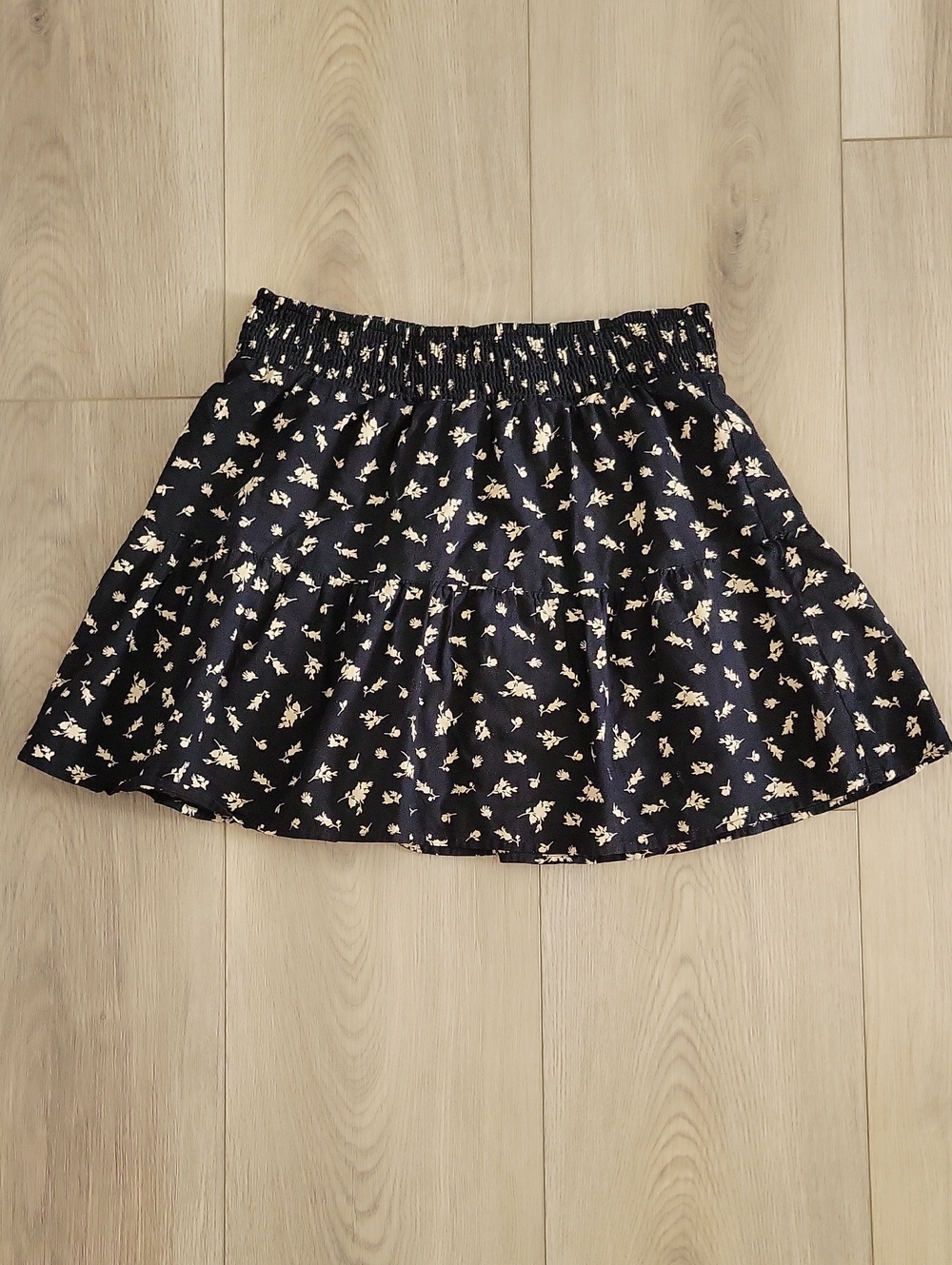 Nordstrom Black Mini Skirt with Cream Floral Print